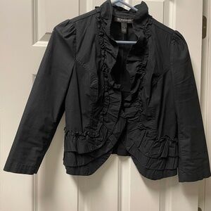 INC ruffled jacket, black 3/4 length sleeves, size M